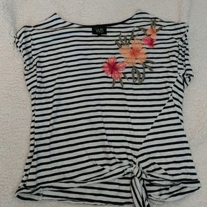 Striped floral detail t shirt